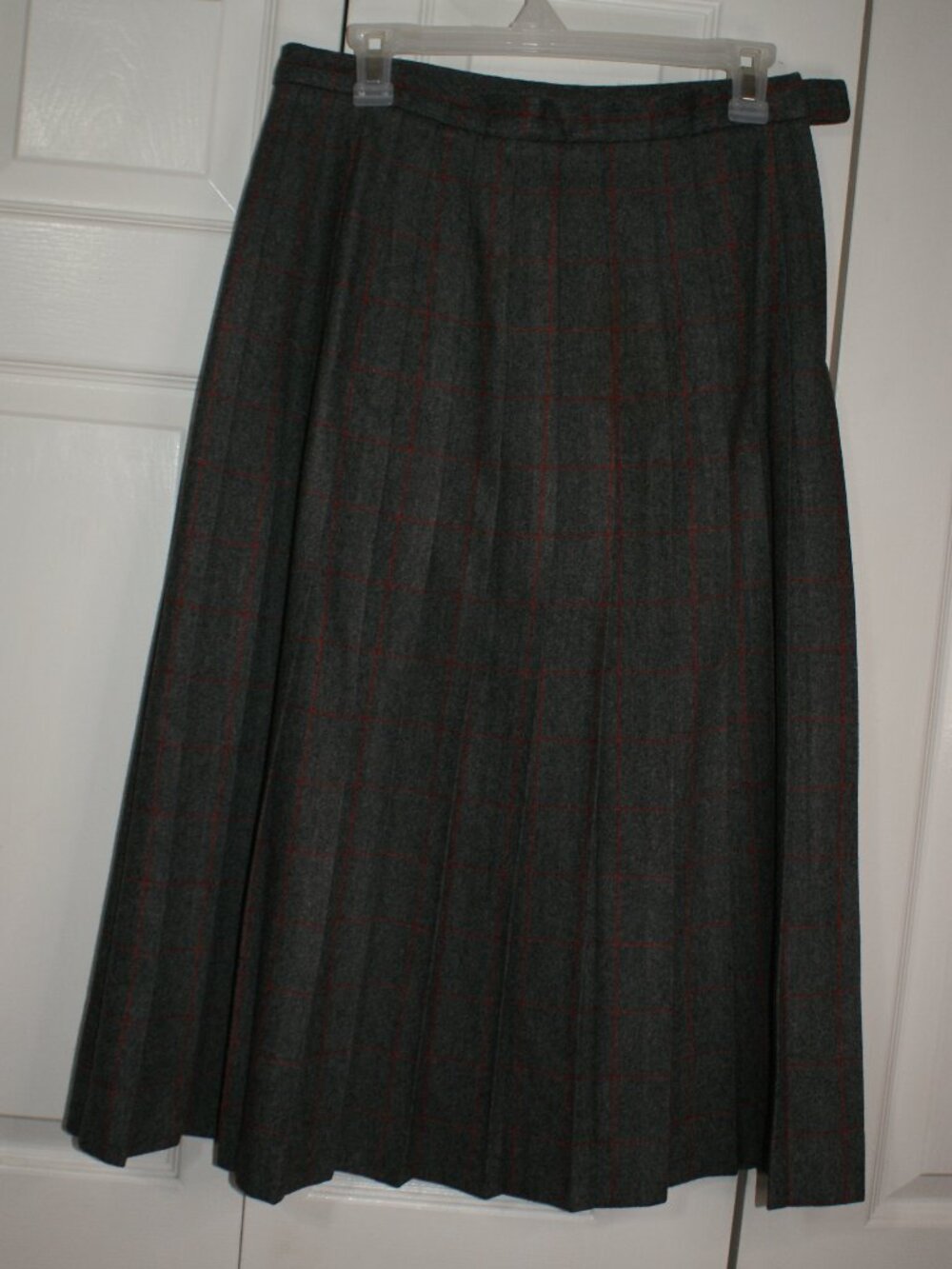 Wool Pleated Midi Skirt - Grey with Red Window Pane - 12 - EUC - Picture 4 of 11